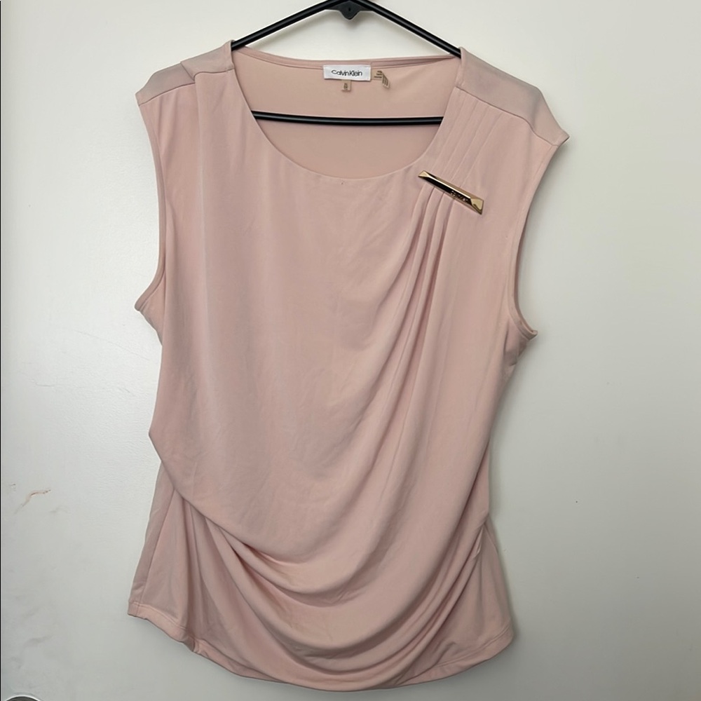 Calvin Klein Pink Asymmetrical Sleeveless Blouse